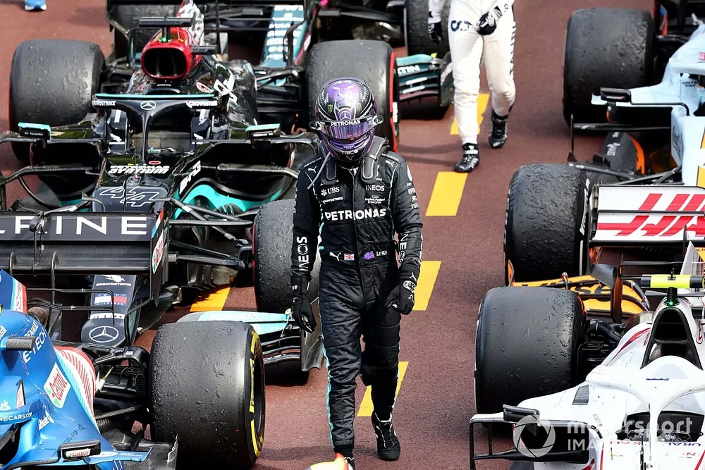Lewis Hamilton, Mercedes, arrives in Parc Ferme