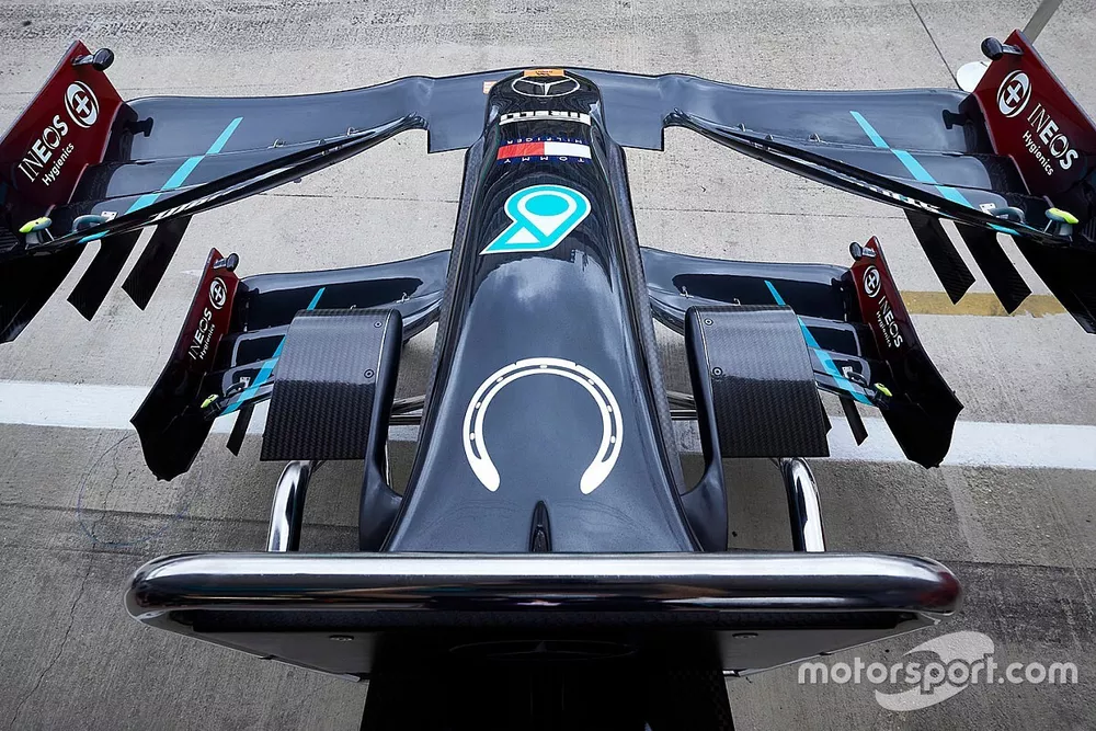 Horseshoe emblem in tribute to Stirling Moss on the Mercedes F1 W11