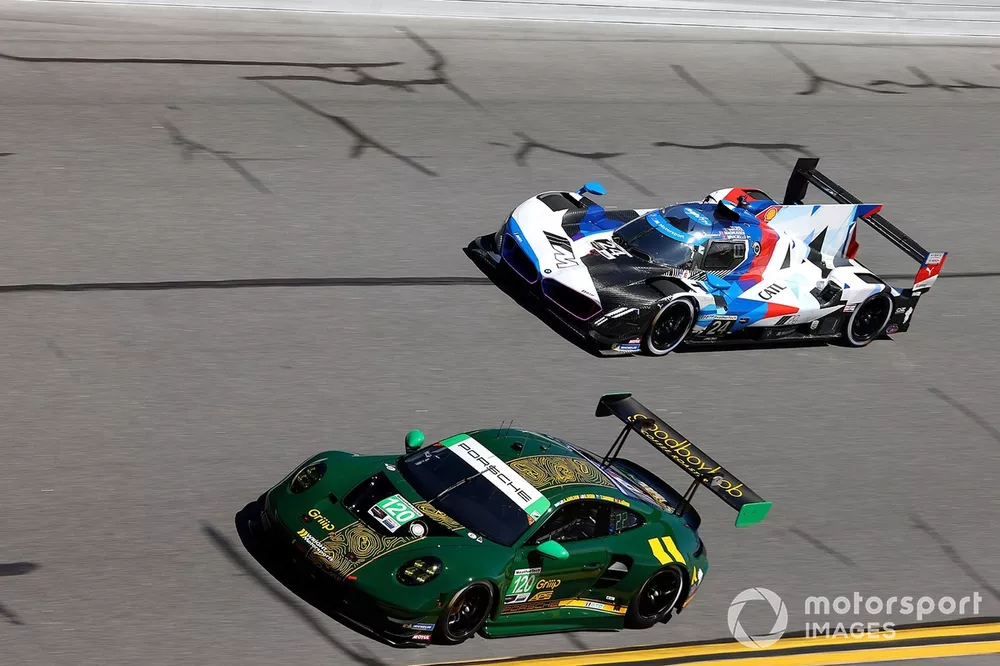 #120 Wright Motorsports Porsche 911 GT3 R (992): Adam Adelson, Elliott Skeer, Tom Sargent, Ayhancan Guven, #24 BMW M Team RLL BMW M Hybrid V8: Philipp Eng, Dries Vanthoor, Kevin Magnussen, Raffaele Marciello
