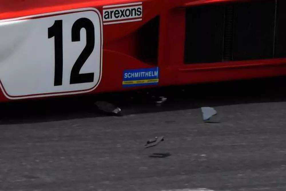 Dettaglio della Ferrari 312 B3 con Leclerc alla guida
