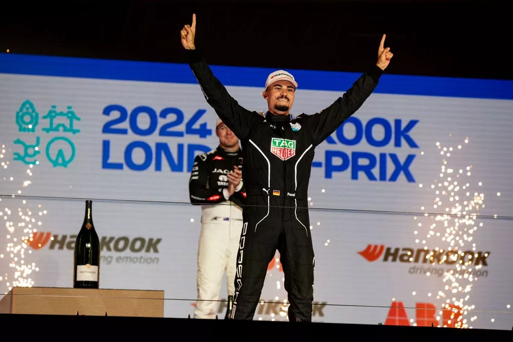 World Champion Pascal Wehrlein, Porsche, celebrates on the podium 
