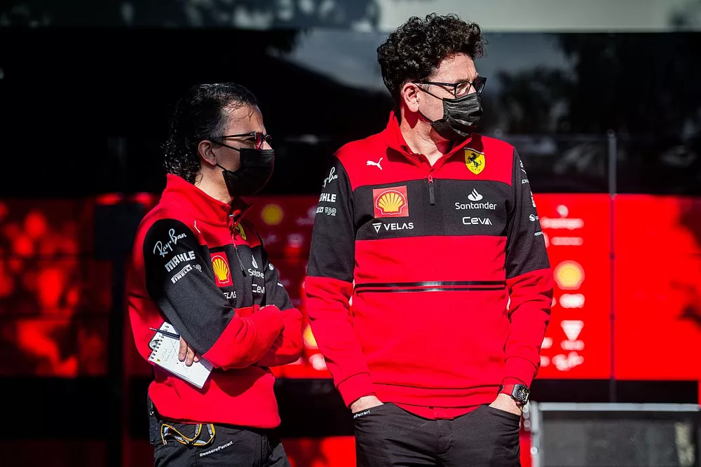Laurent Mekies, Racing Director, Ferrari, Mattia Binotto, Team Principal, Ferrari