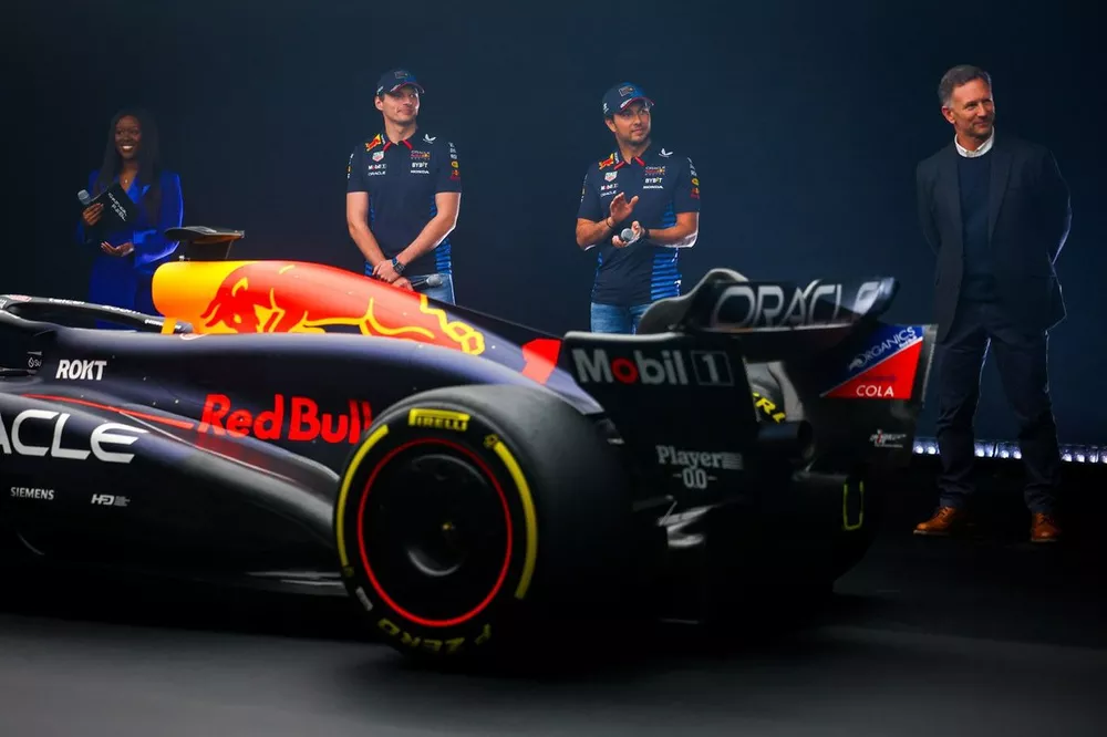 Max Verstappen, Sergio P&eacute;rez y Christian Horner, Red Bull Racing 