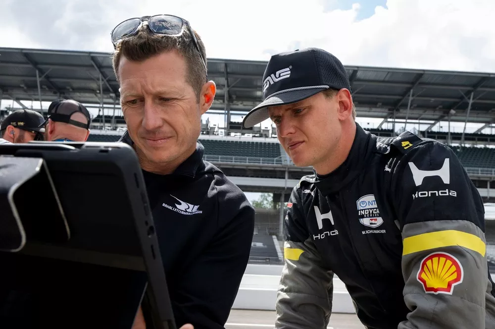 Driver coach Ryan Briscoe with Mick Schumacher, Rahal Letterman Lanigan Racing Honda