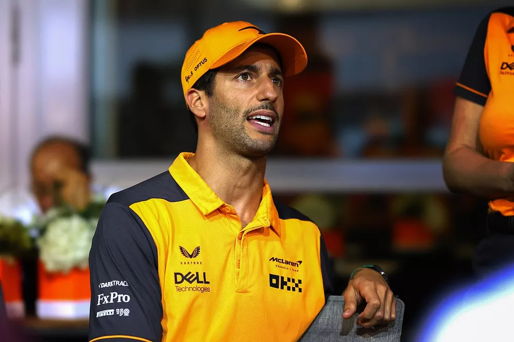 Daniel Ricciardo, McLaren, speaks to the media