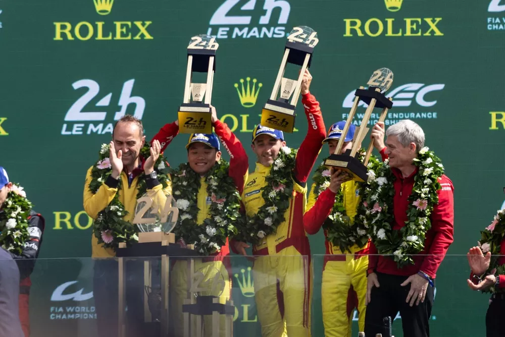  Podium: Race winner #83 AF Corse Ferrari 499P: Robert Kubica, Yifei Ye, Philip Hanson