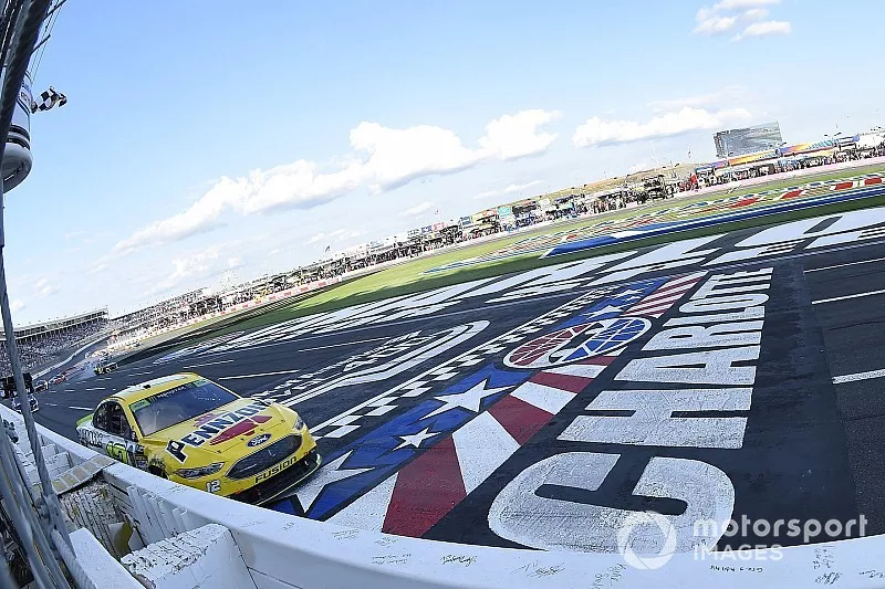 Ryan Blaney, Team Penske, Ford Fusion Menards/Pennzoil, celebrates after winning.