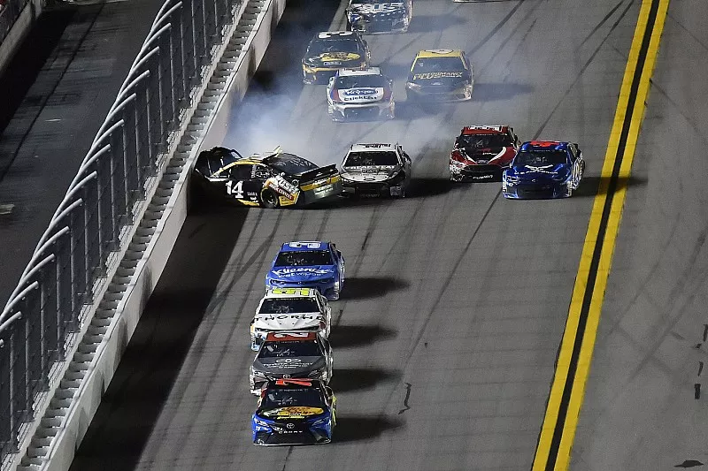 Crash: Clint Bowyer, Stewart-Haas Racing, Chevrolet Camaro Haas 30 Years of the VF1 and Darrell Wallace Jr., Richard Petty Motorsports, Chevrolet Camaro U.S. Air Force