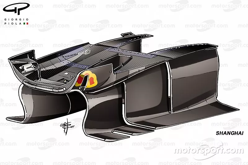 D&eacute;tails des aubes de d&eacute;viation de la Red Bull RB13 &agrave; Shanghai