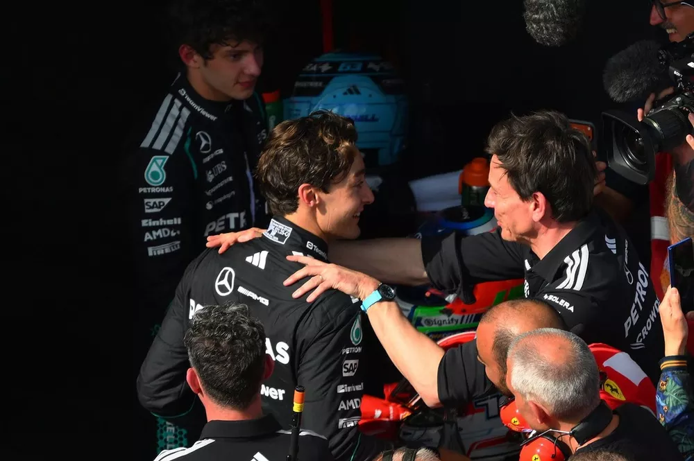 George Russell, Toto Wolff, Andrea Kimi Antonelli, Mercedes