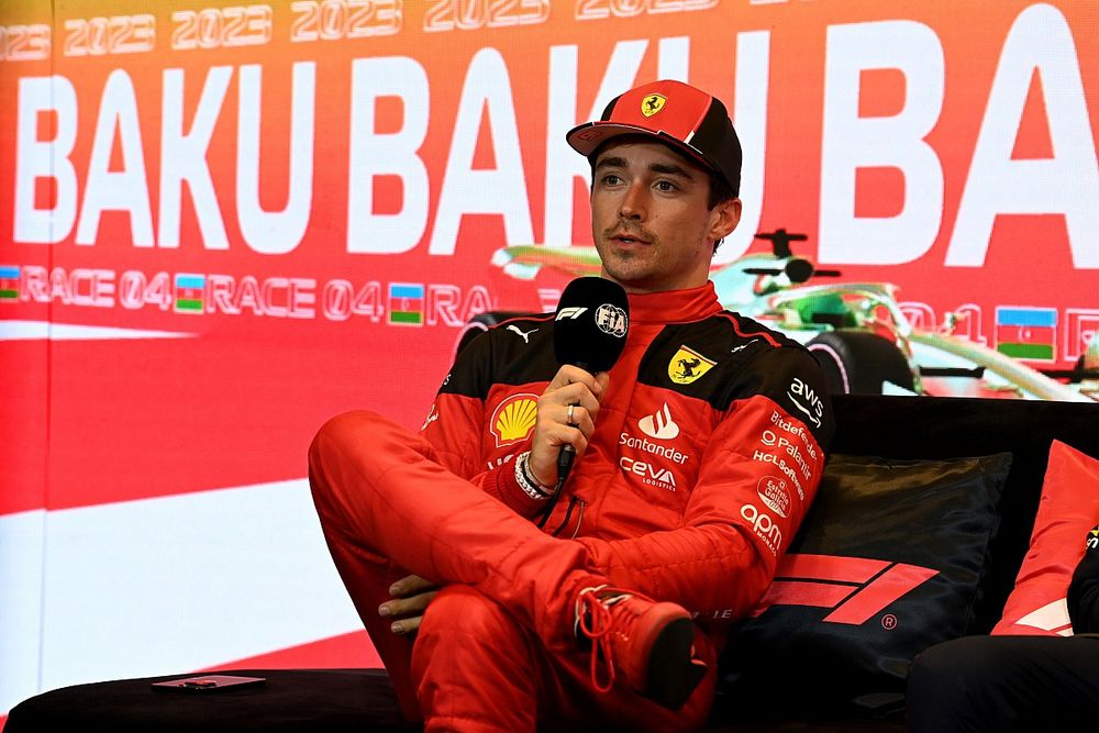 Charles Leclerc, Scuderia Ferrari, 2nd position, in the post Sprint race Press Conference