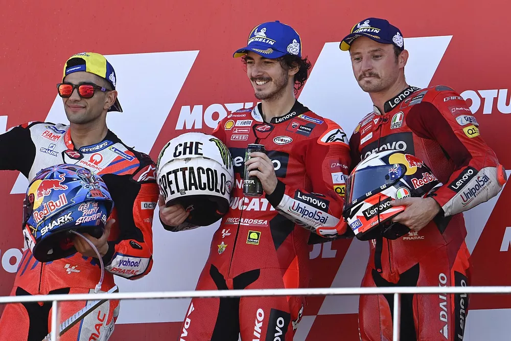 Podium: race winner Francesco Bagnaia, Ducati Team, second place Jorge Martin, Pramac Racing, third place Jack Miller, Ducati Team