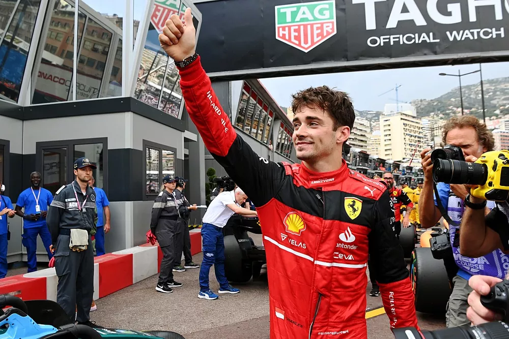 Pole man Charles Leclerc, Ferrari, celebrates