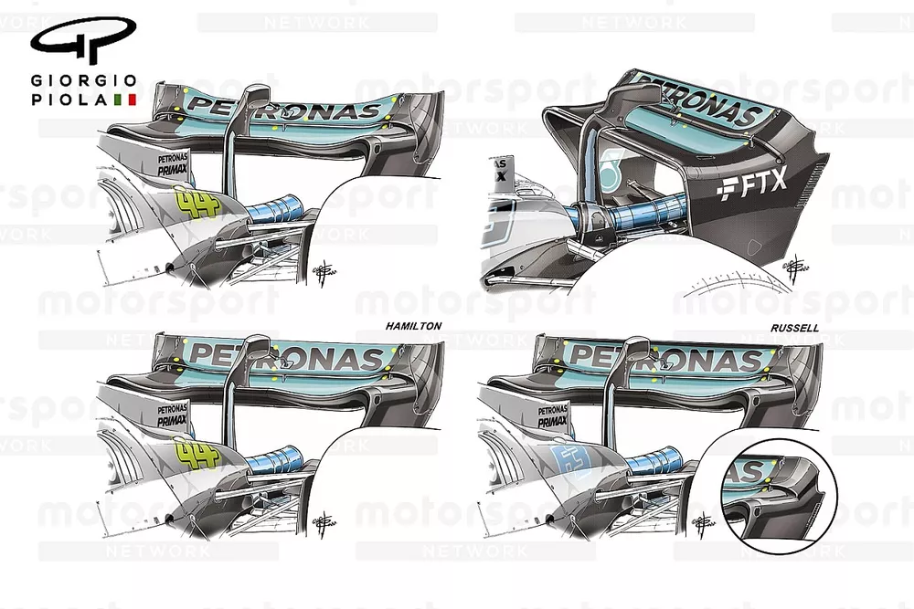 Mercedes W13 rear wing comparison