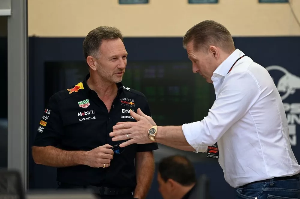Christian Horner, Team Principal, Red Bull Racing with Jos Verstappen