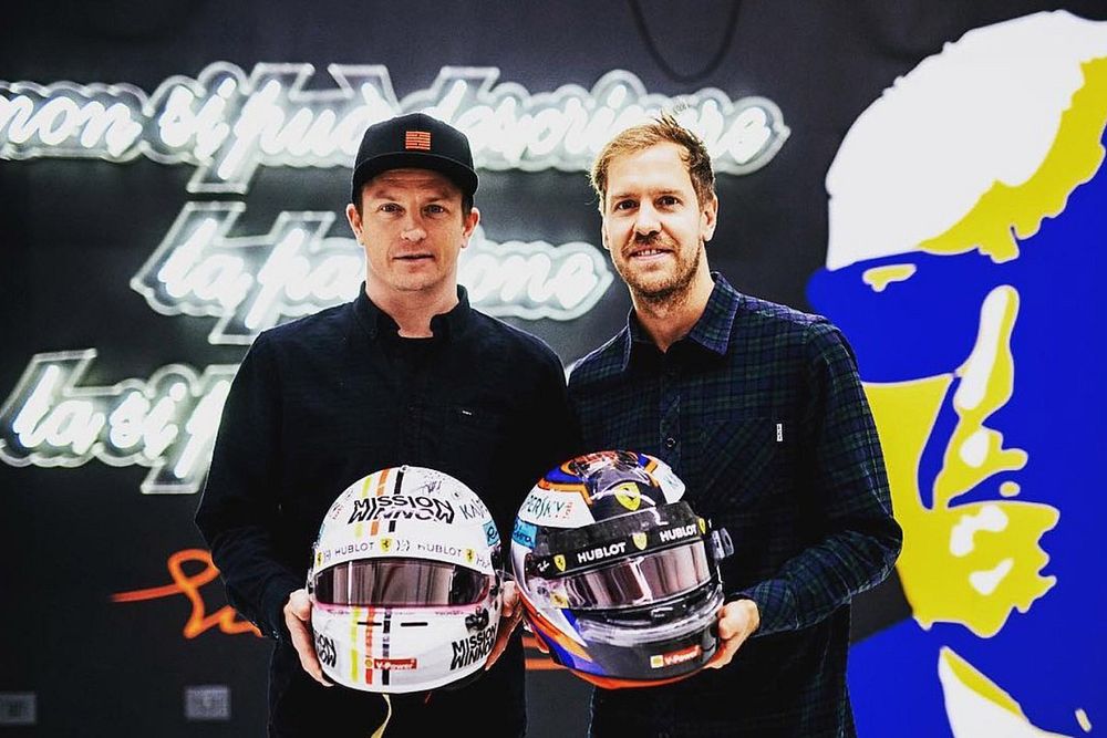 Sebastian Vettel and Kimi Räikkönen, helmet swap
