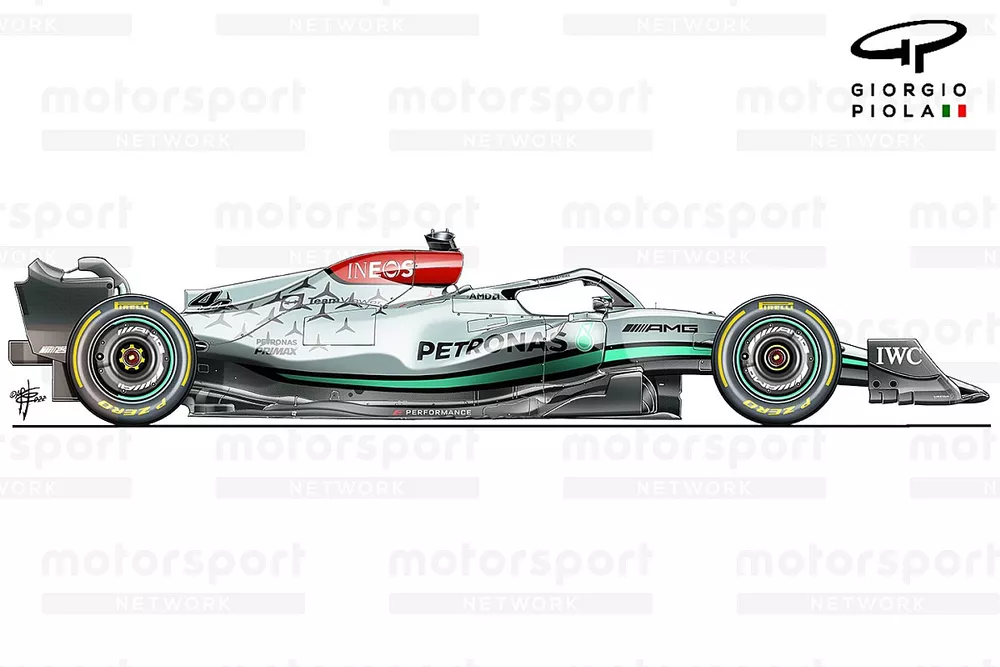 Mercedes W13 vista lateral, Barcelona 