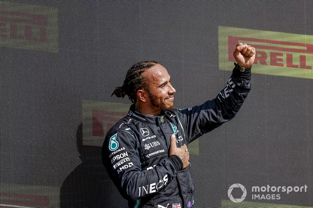 Lewis Hamilton, Mercedes, 1st position, on the podium