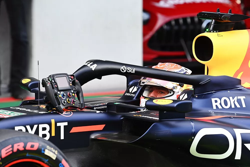 Pole man Max Verstappen, Red Bull Racing, arrives in Parc Ferme after Qualifying