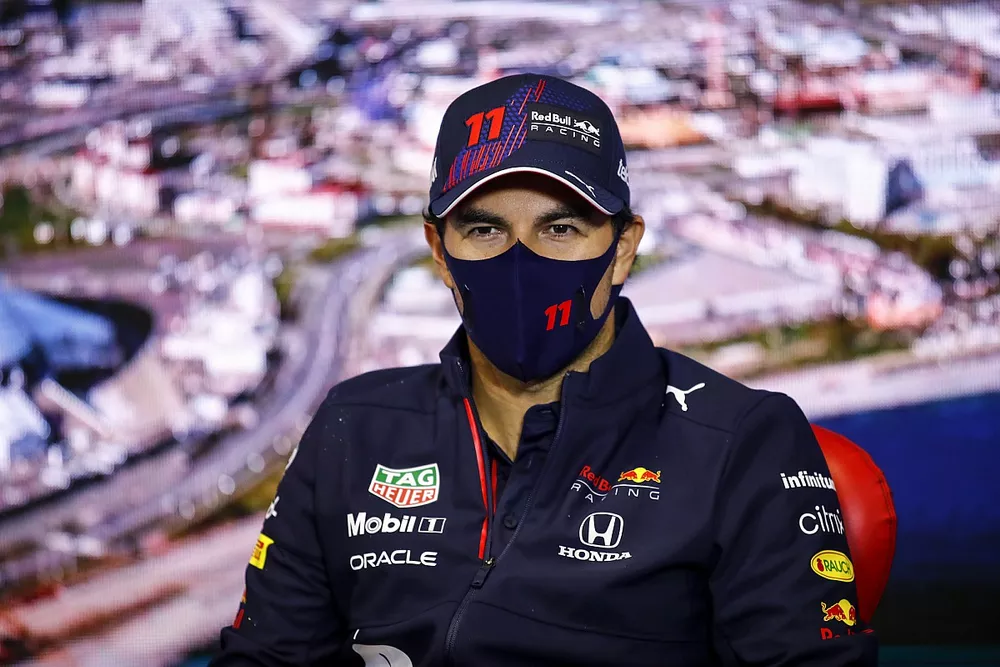 Sergio Perez, Red Bull Racing in the Press Conference