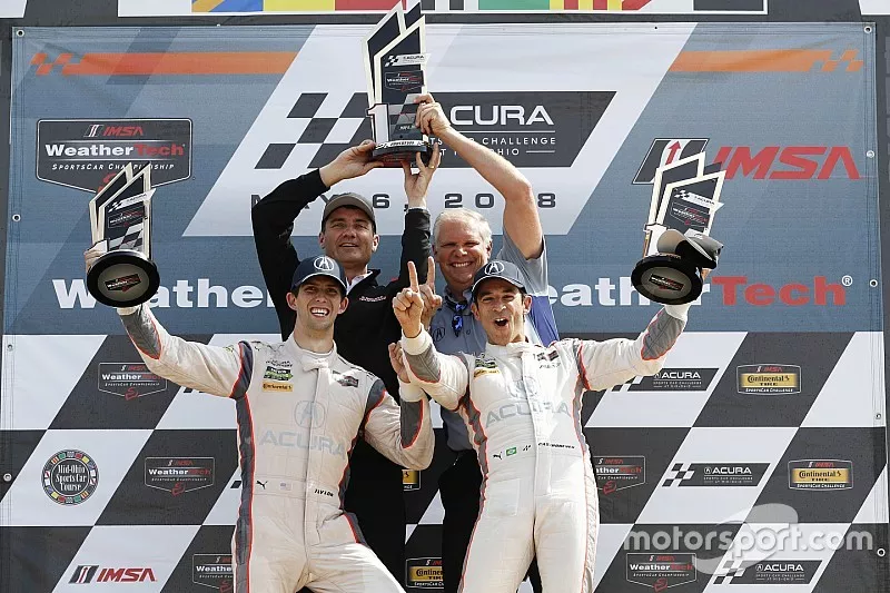 #7 Acura Team Penske Acura DPi, P: Helio Castroneves, Ricky Taylor, podium, Tim Cindric, Art St. Cyr