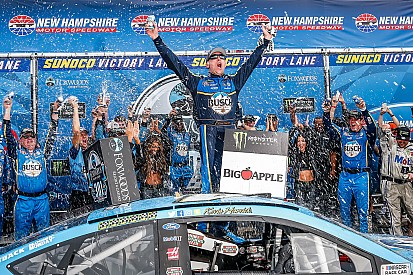 Harvick bumps Kyle Busch out of way to win New Hampshire