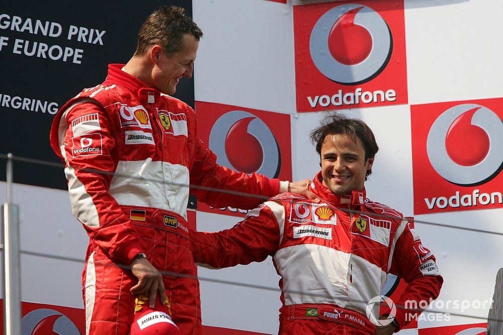 Podium: race winner Michael Schumacher, Ferrari, third place Felipe Massa, Ferrari