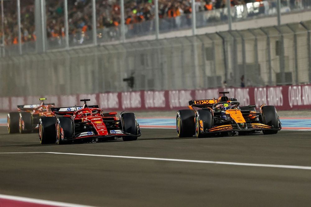 Charles Leclerc, Ferrari SF-24, battles with Oscar Piastri, McLaren MCL38 