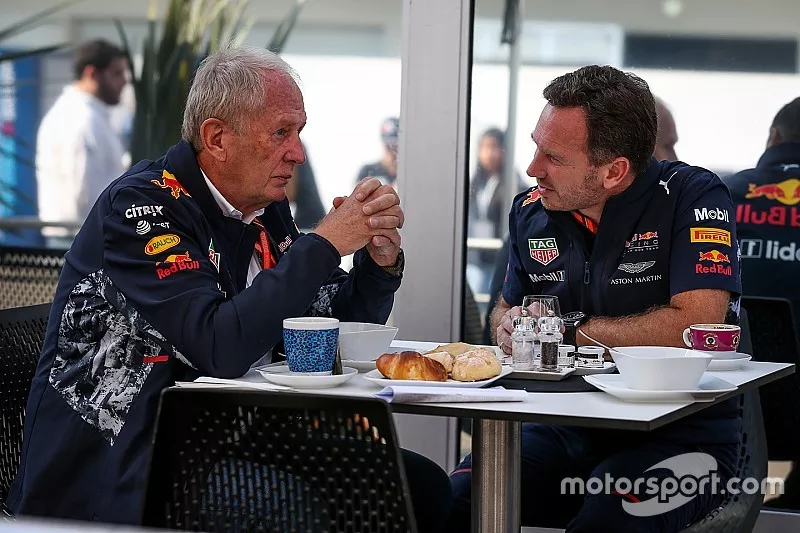 Dr Helmut Marko, Red Bull Motorsport Consultant en Christian Horner, Red Bull Racing Team Principal
