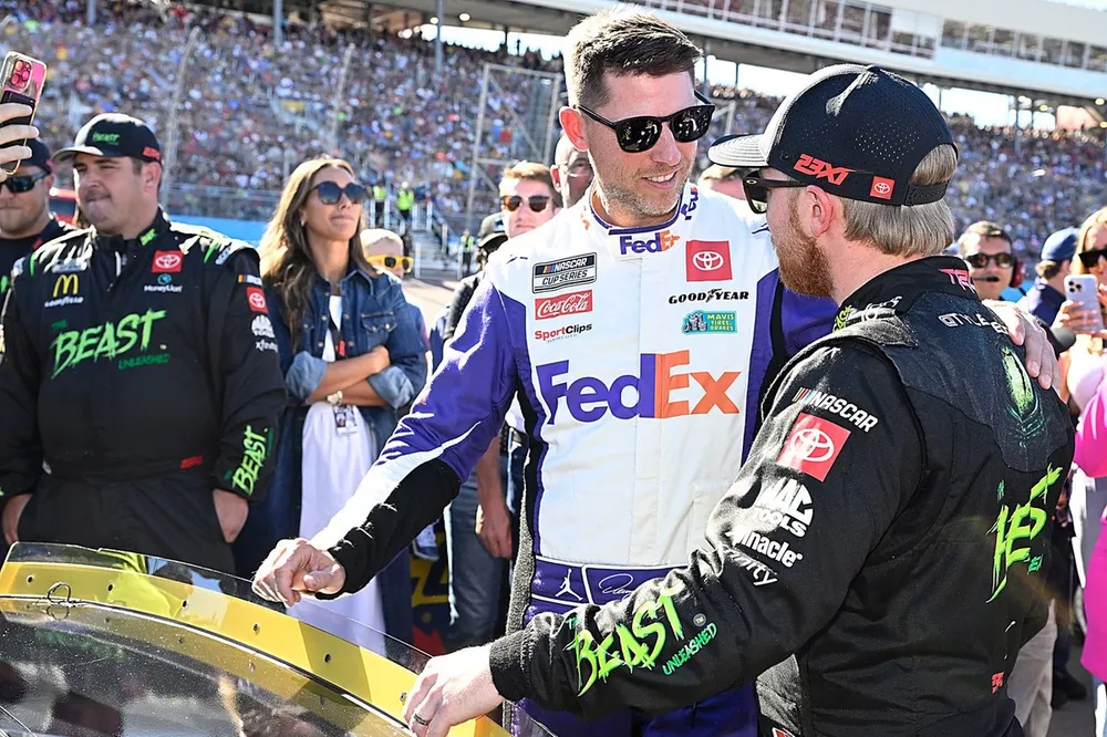 Tyler Reddick, 23XI Racing, The Beast Unleashed Toyota Camry, Denny Hamlin, Joe Gibbs Racing, FedEx Toyota Camry