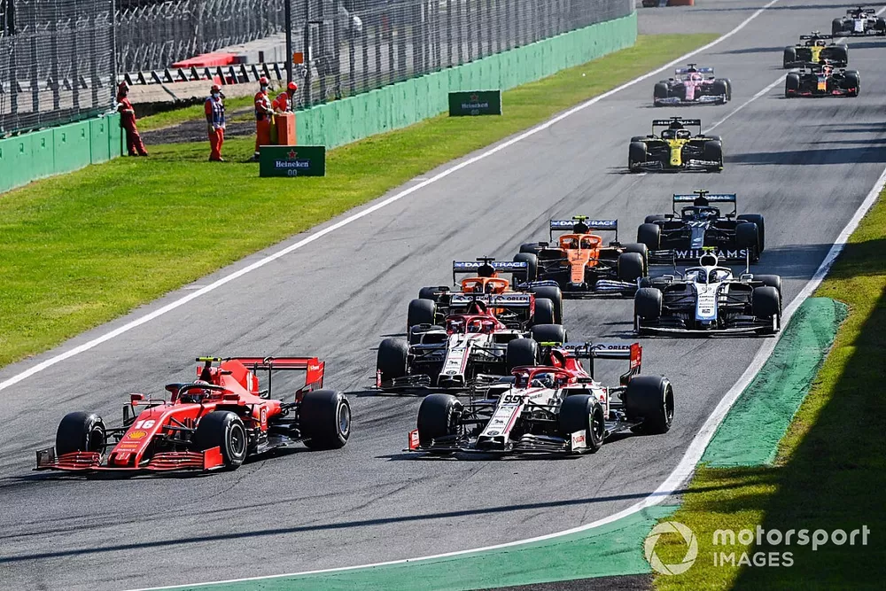 Charles Leclerc, Ferrari SF1000, Antonio Giovinazzi, Alfa Romeo Racing C39, Kimi Raikkonen, Alfa Romeo Racing C39, and Carlos Sainz Jr., McLaren MCL35