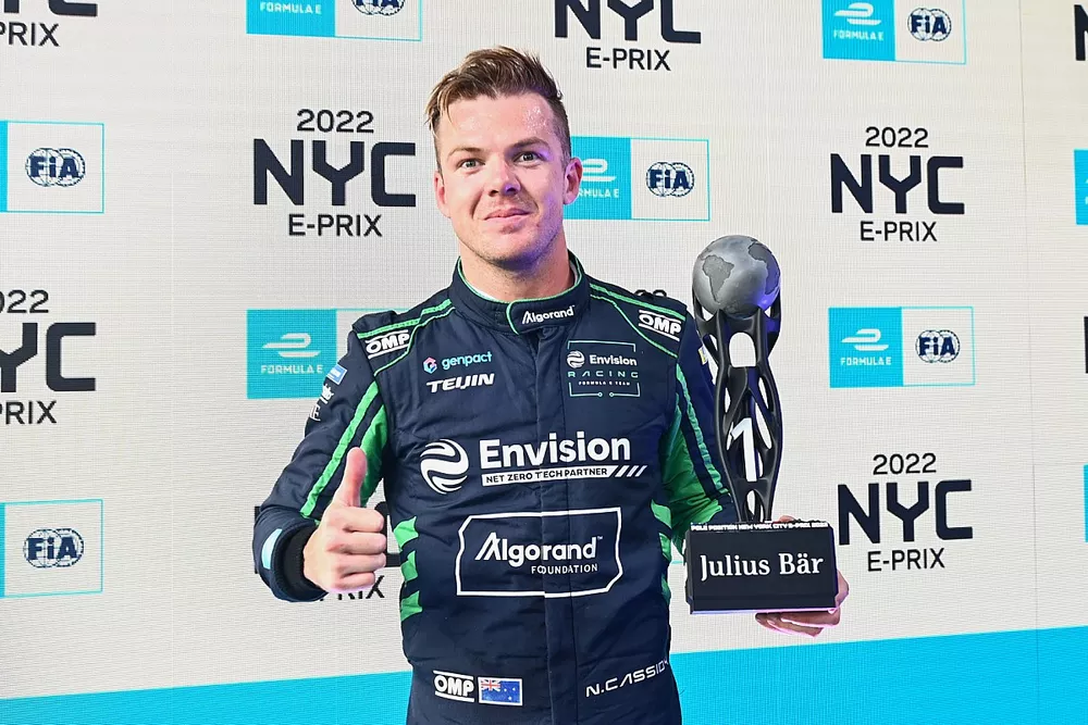 Pole man Nick Cassidy, Envision Racing, with the Pole Position award after Qualifying