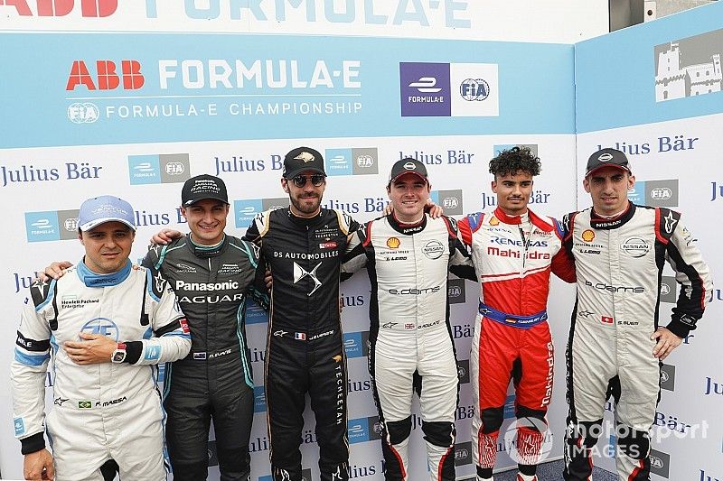 Felipe Massa, Venturi Formula E, Mitch Evans, Panasonic Jaguar Racing, Jean-Eric Vergne, DS TECHEETAH, Oliver Rowland, Nissan e.Dams, Pascal Wehrlein, Mahindra Racing, S&eacute;bastien Buemi, Nissan e.Dams despu&eacute;s de la super pole