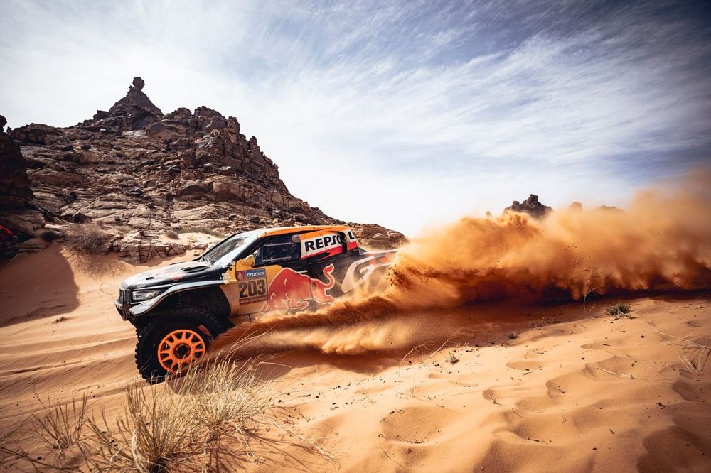 Lucas Moraes (BRA) and Armand Monleon (ESP) of team Toyota Gazoo Racing race during stage 05 of Rally Dakar 2025 from Al Ula to Hail, Saudi Arabia on January 09, 2025