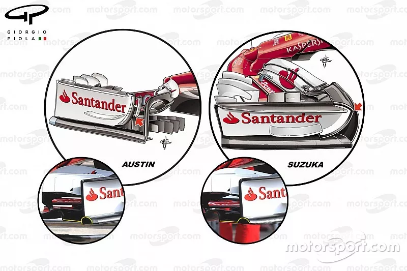 Ferrari SF70H: Frontfl&uuml;gel, Vergleich GP USA vs. GP Japan