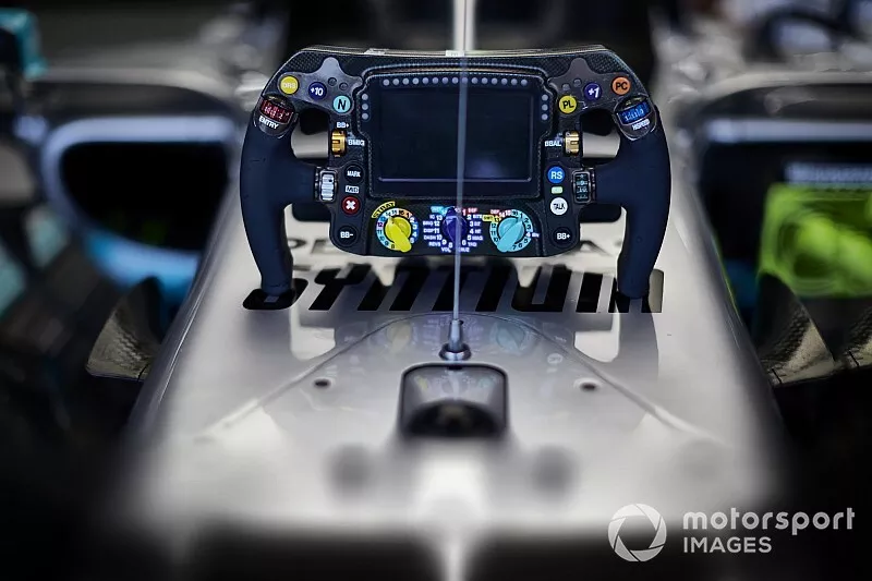 The steering wheel of the Mercedes AMG F1 W10