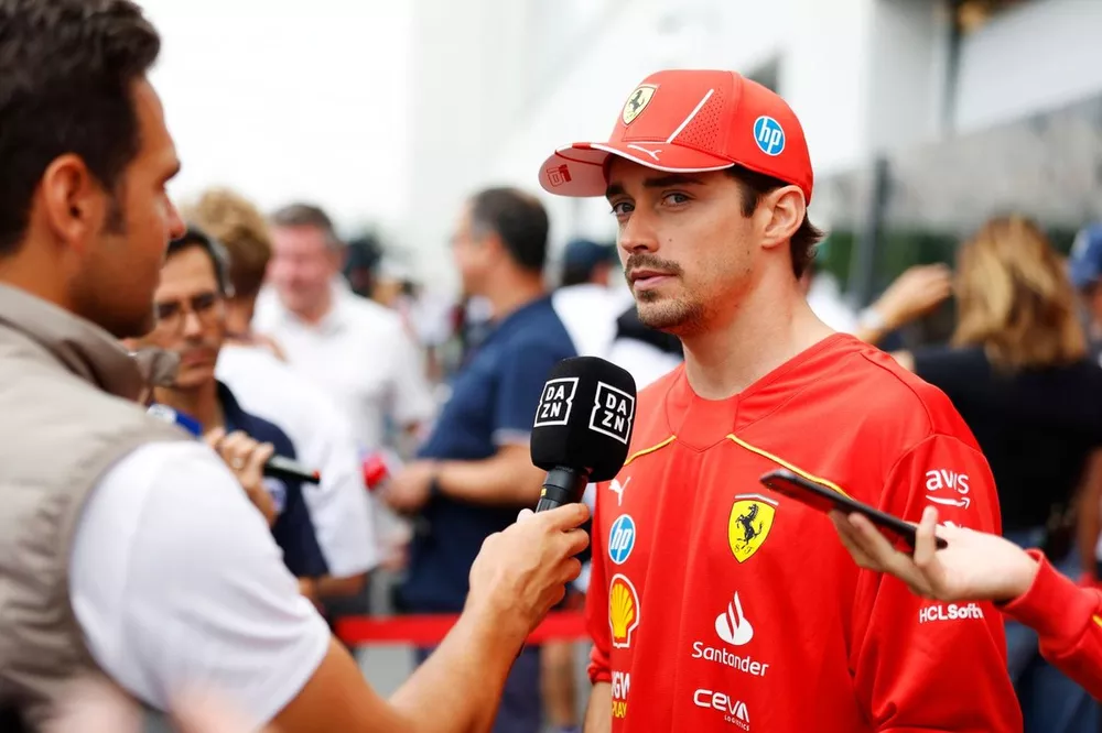 Charles Leclerc, Scuderia Ferrari, talks to the media 
