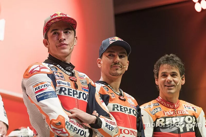 Alex Criville, Marc M&aacute;rquez and Jorge Lorenzo, Repsol Honda Team