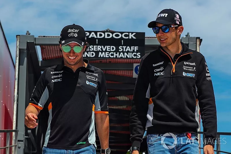 Sergio Perez, Force India and Esteban Ocon, Force India