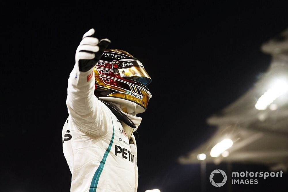 Lewis Hamilton, Mercedes AMG F1, celebrates after taking pole position