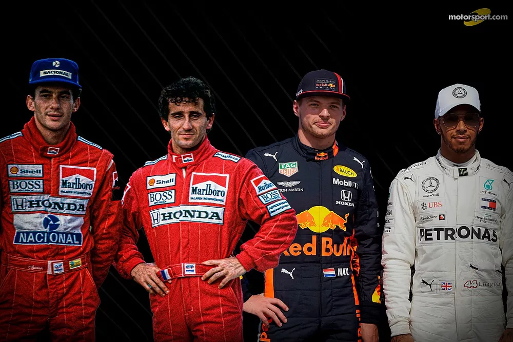 Ayrton Senna, Alain Prost, Max Verstappen, Lewis Hamilton