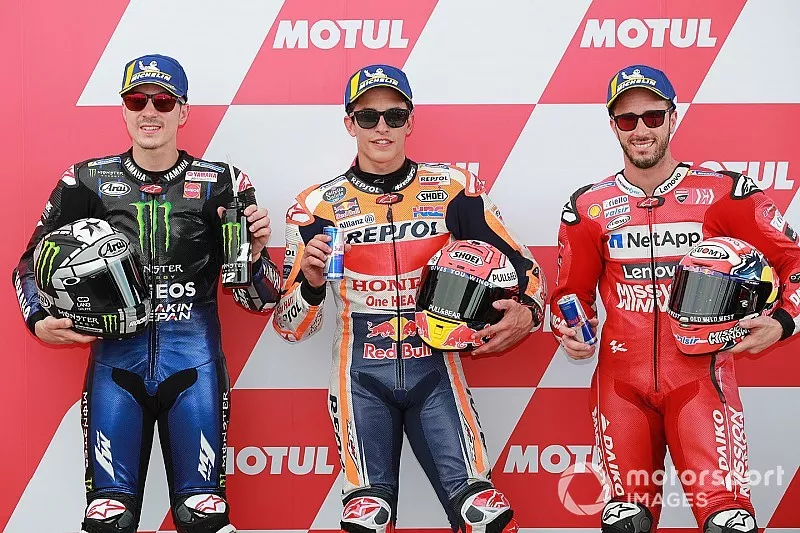 Polesitter Marc Marquez, Repsol Honda Team, Maverick Vinales, Yamaha Factory Racing, third place, Andrea Dovizioso, Ducati Team
