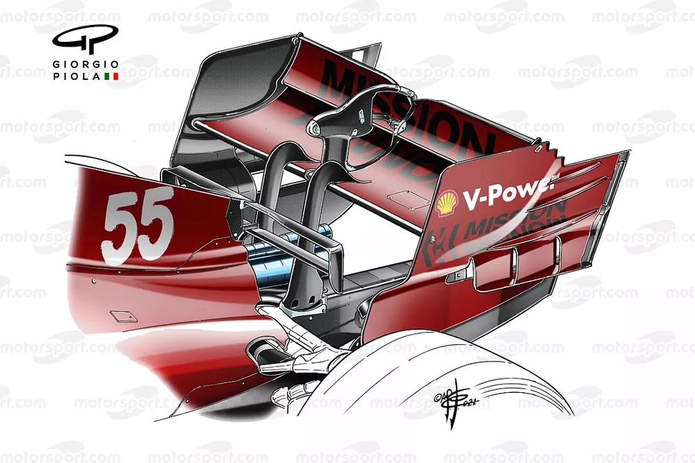 L'aileron arri&egrave;re de la Ferrari SF21 pour le Grand Prix d'Espagne