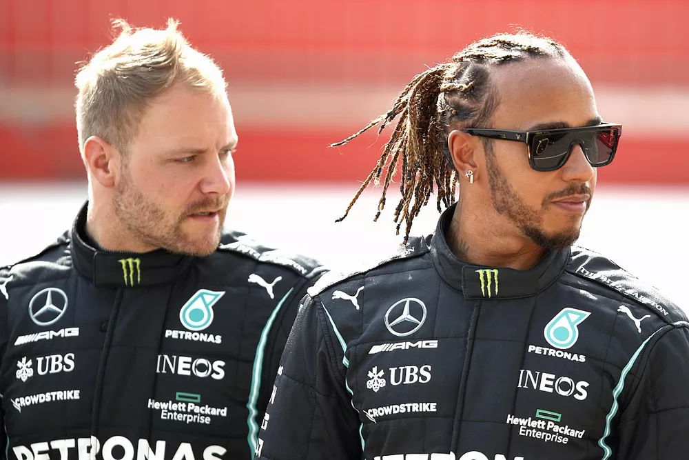 Valtteri Bottas, Mercedes W12 and Lewis Hamilton, Mercedes W12 
