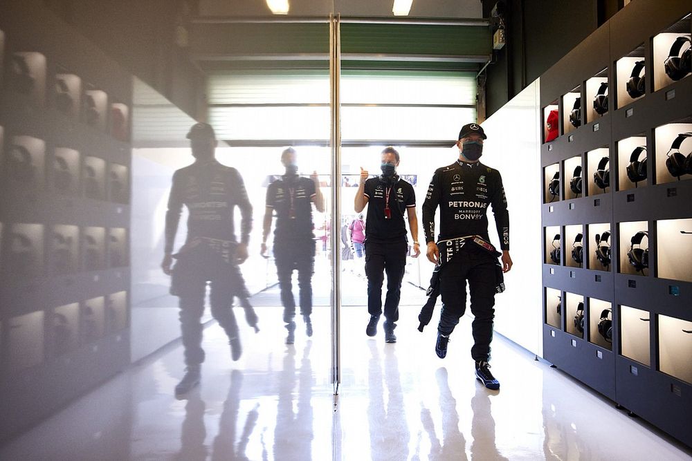 Valtteri Bottas, Mercedes, enters the garage