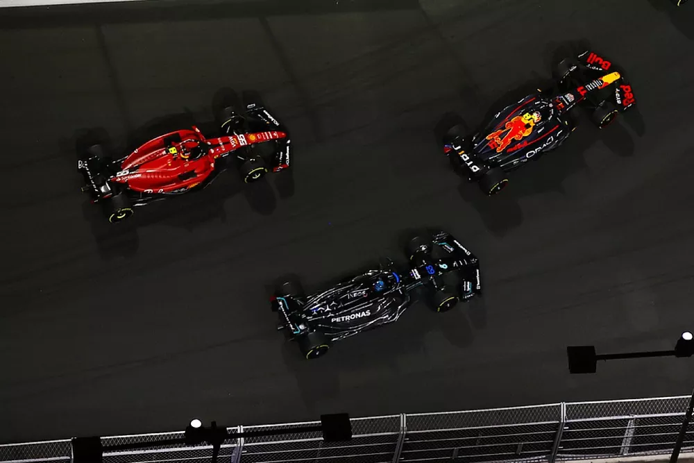 Fernando Alonso, Aston Martin AMR23, Sergio Perez, Red Bull Racing RB19, George Russell, Mercedes F1 W14, Carlos Sainz, Ferrari SF-23