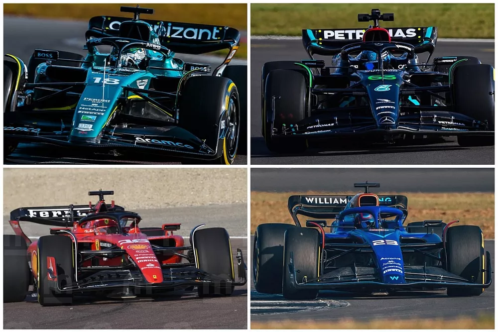 Aston Martin AMR23, Mercedes W14, Ferrari SF23, Williams FW45.JPEG