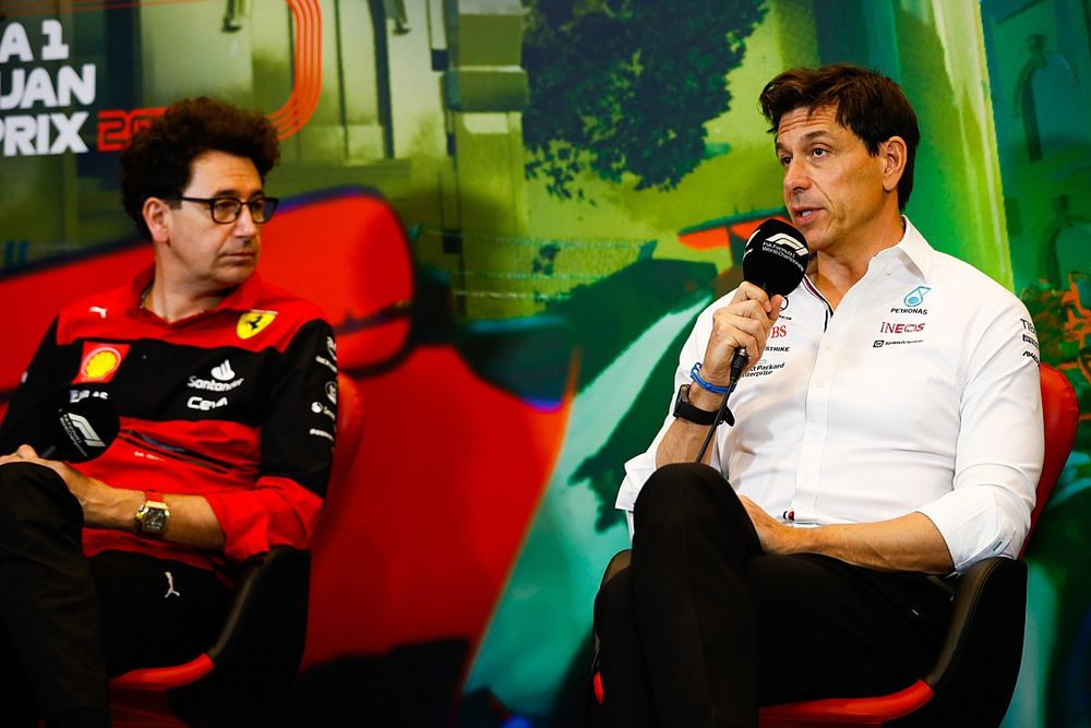 Mattia Binotto, Team Principal, Ferrari, Toto Wolff, Team Principal and CEO, Mercedes AMG