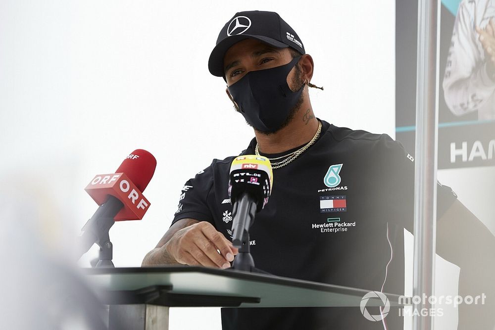 Lewis Hamilton, Mercedes-AMG Petronas F1 speaks to the media