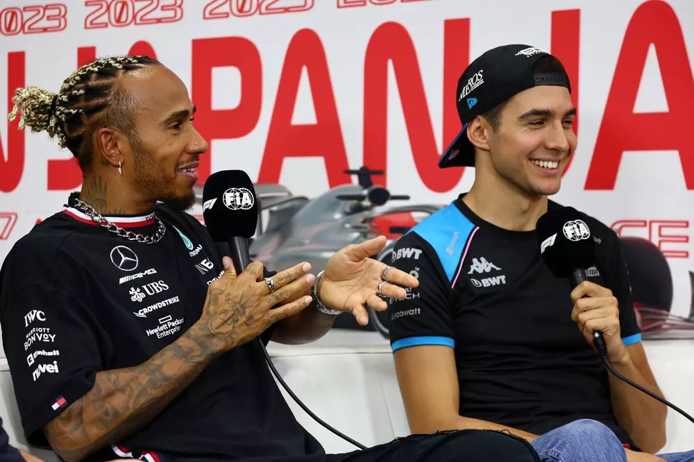 Lewis Hamilton, Mercedes-AMG and Esteban Ocon, Alpine F1 Team attending the FIA press conference